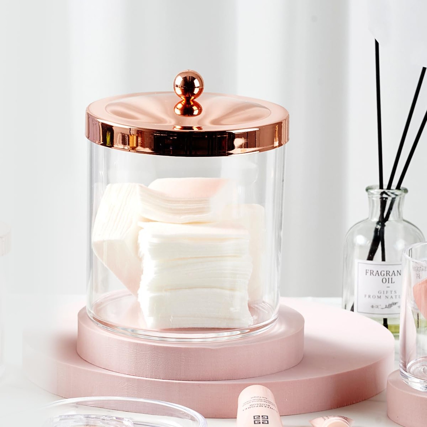 SheeChung 2-Pack Plastic Apothecary Jars with Rose Gold Metal Lids – 25oz & 1…