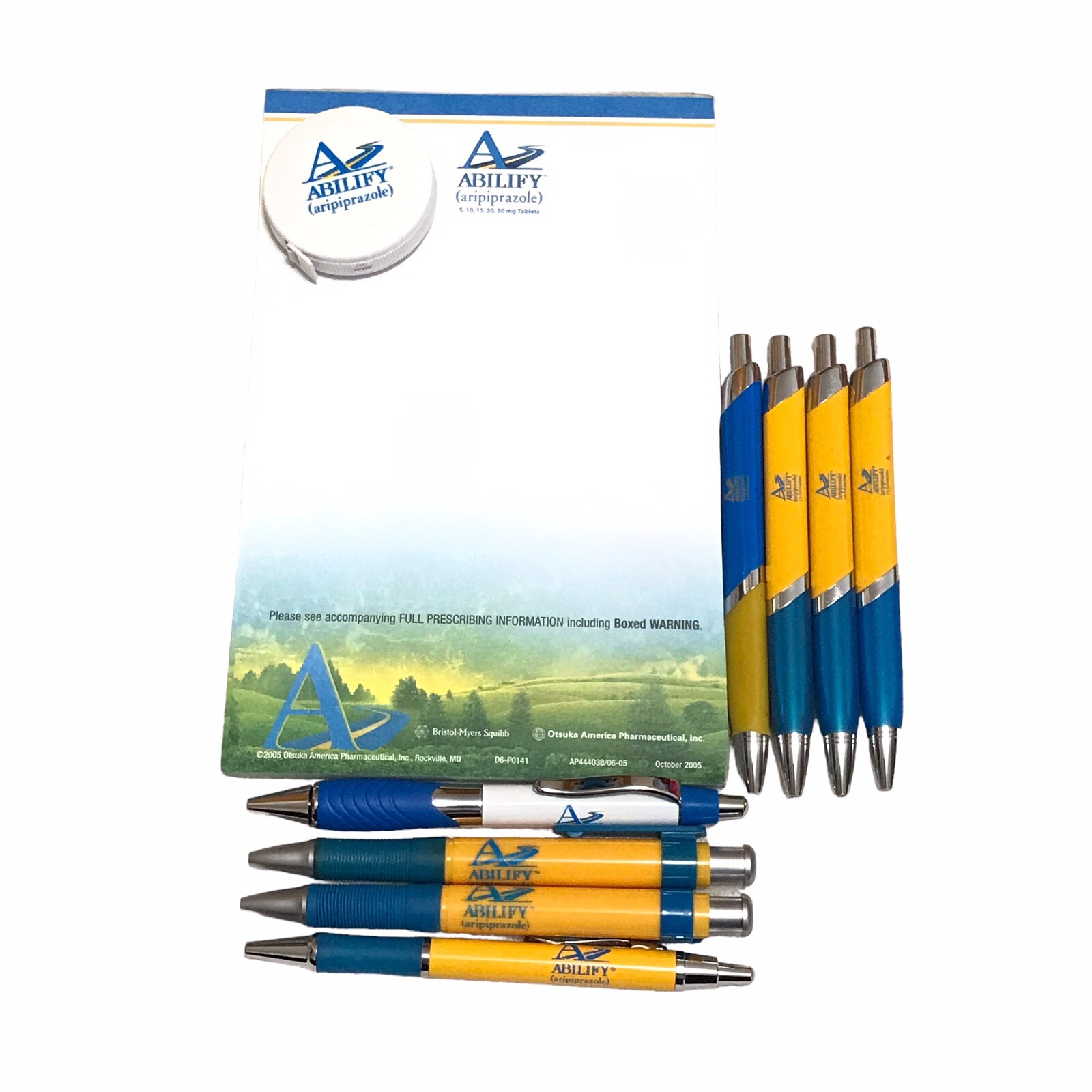 Abilify Drug Rep RARE Note Pad Tape Measure Metal Ink Pens Pharmaceutical Lot