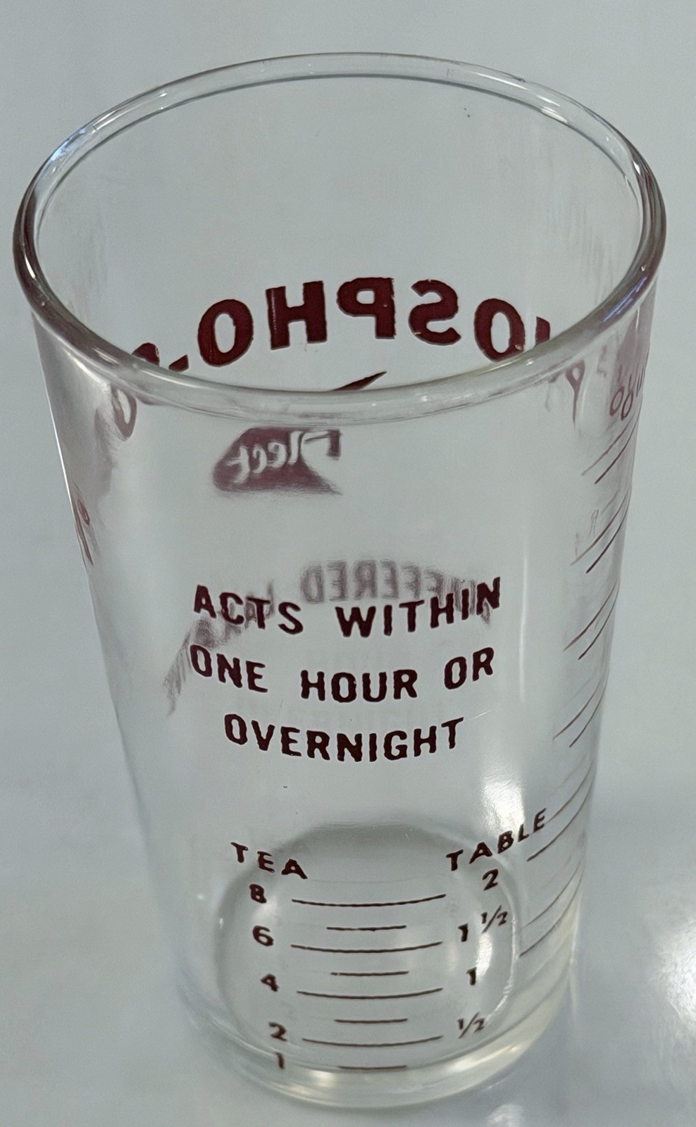 Two Small VINTAGE ADVERTISING MEASURING Glass FLEET LAXATIVE PHOSPHO-SODA