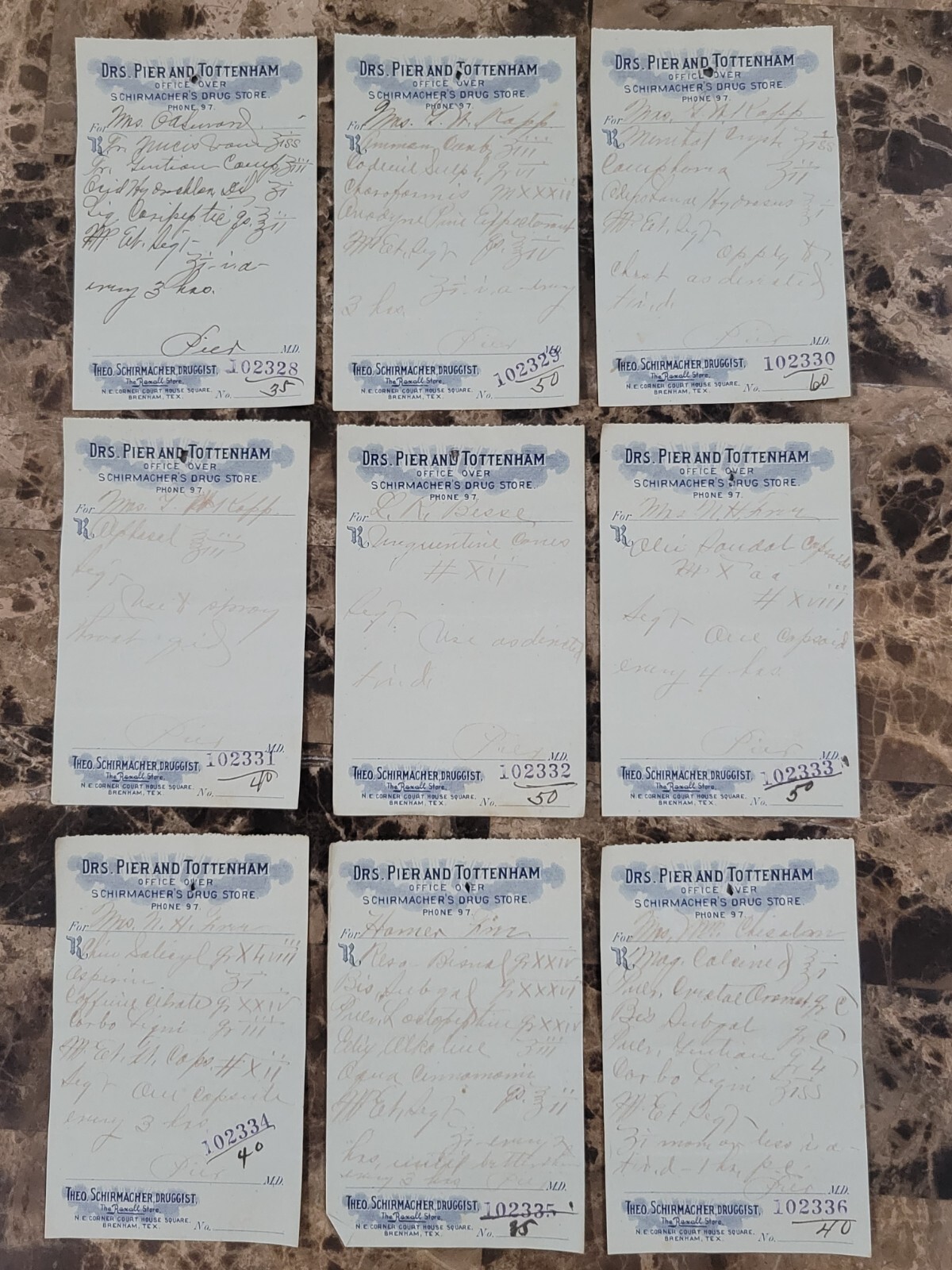 100 antique prescriptions (1912): Opium, Poppy, Dionin, Codeine & Anodyne