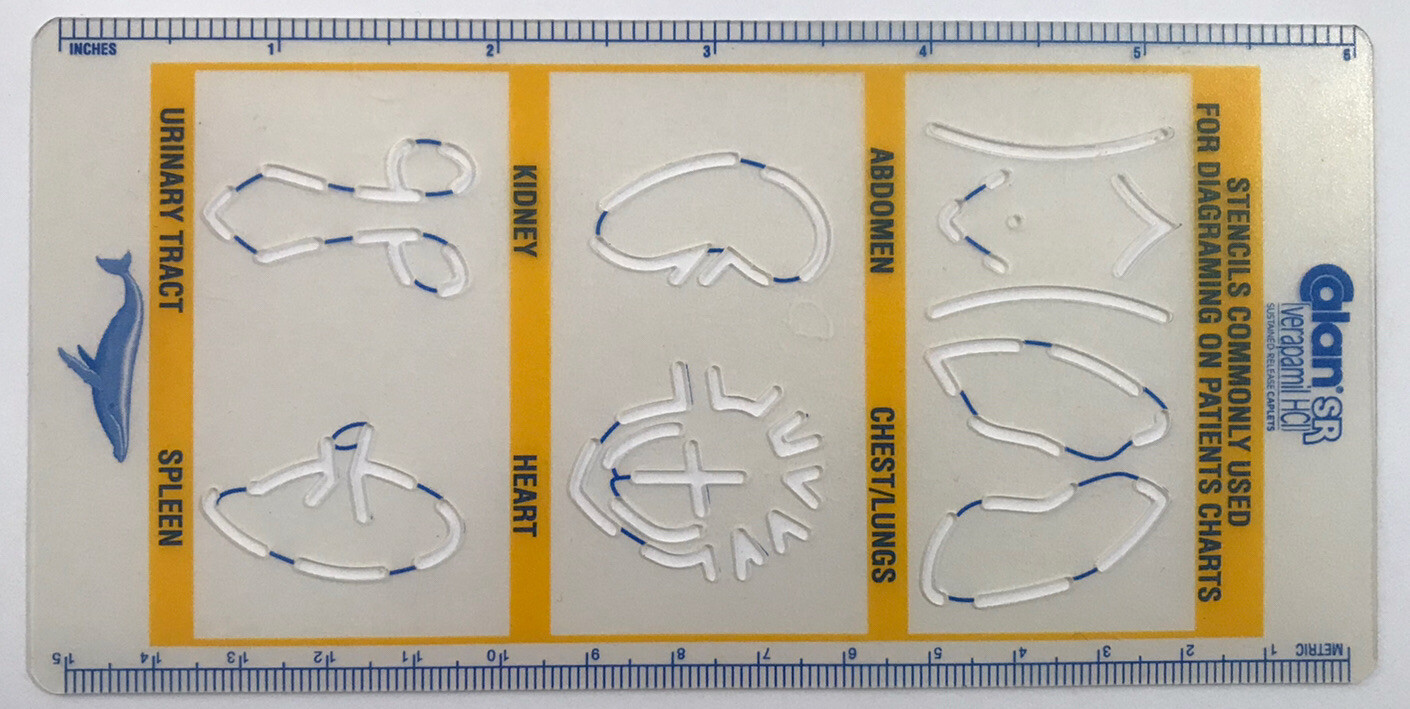 Calan SR Pharmaceutical Drug Rep Stencils Commonly Used + Metric & Inches Rulers