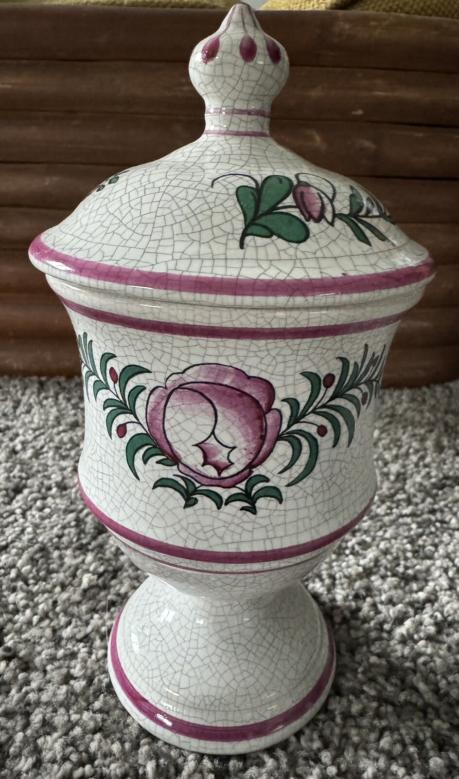 Vtg Apothecary Pharmacy Ceramic Jar “Pil Termini” ATH Western Germany Floral