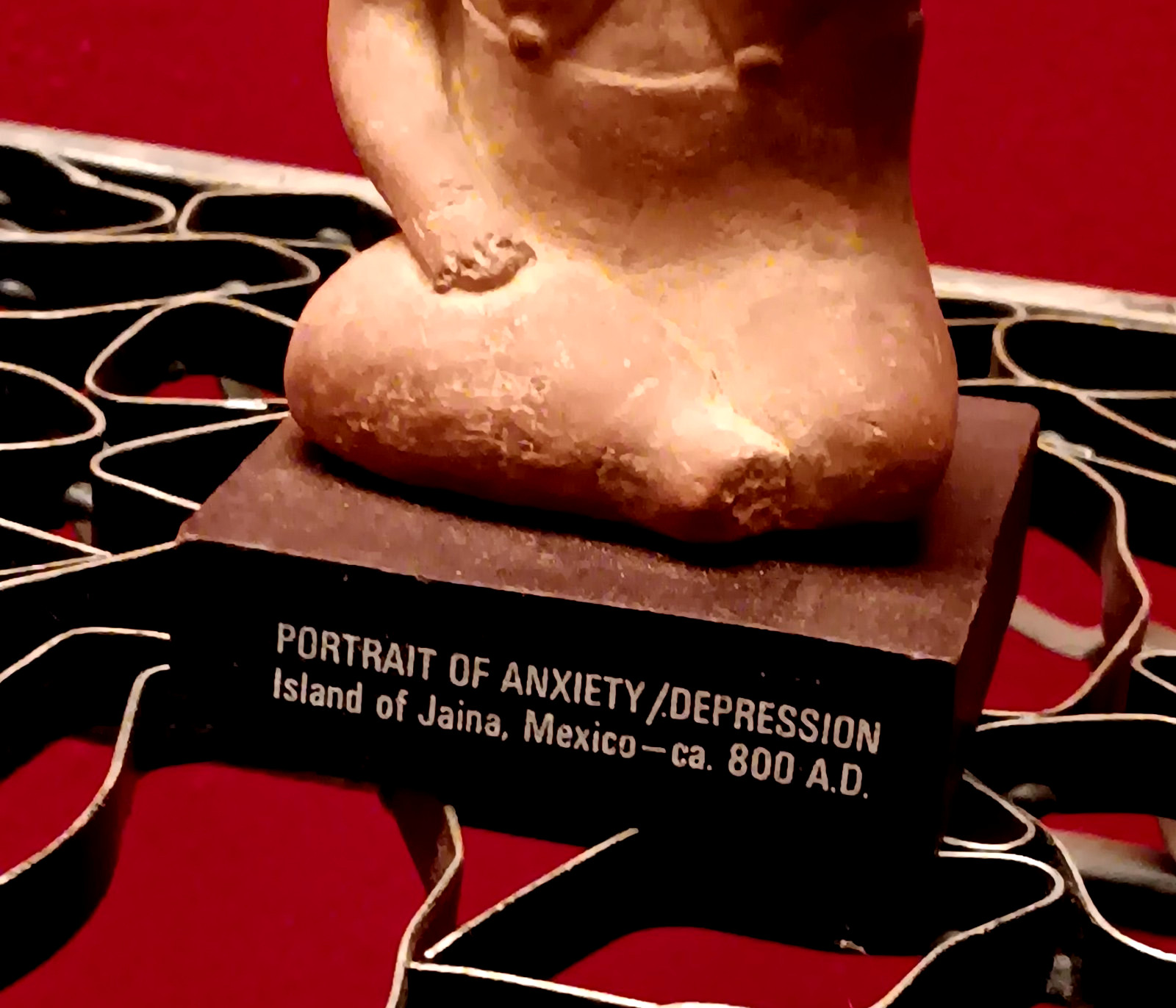 VINTAGE MEXICAN TERRACOTTA CLAY FIGURE PORTRAIT OF ANXIETY/DEPRESSION ETRAFON