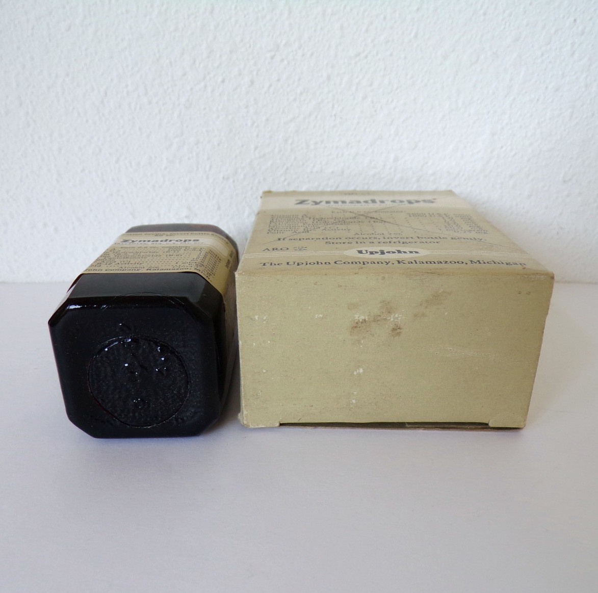 UPJOHN Vintage ZYMADROPS Dropper BOX Amber Bottle PHARMACEUTICAL Medicine