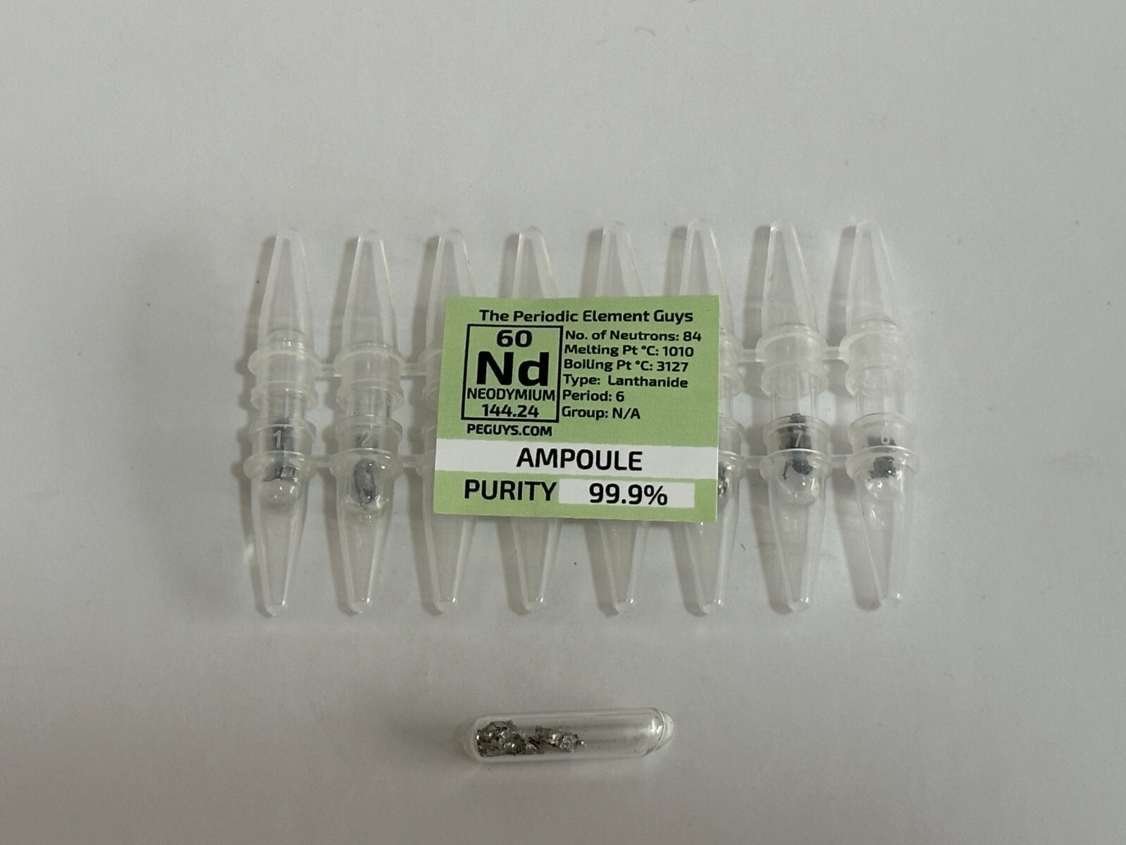 8 x Neodymium Metal 99.9% un-oxidized Argon Ampoules WHOLESALE Periodic Elements