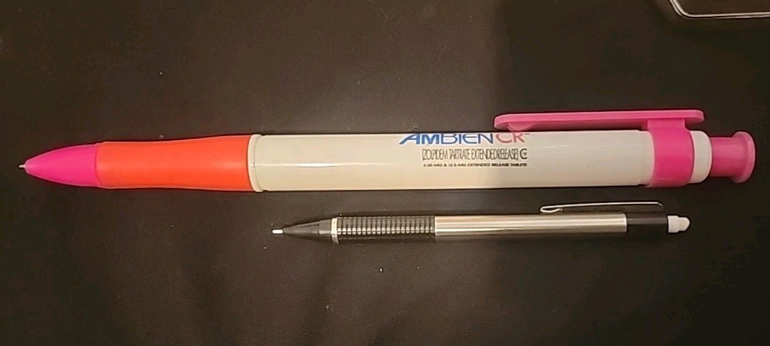 GIANT AMBIEN CR PEN HUGE ZOLPIDEM SLEEPING PILL ADVERTISEMENT WHITE PINK