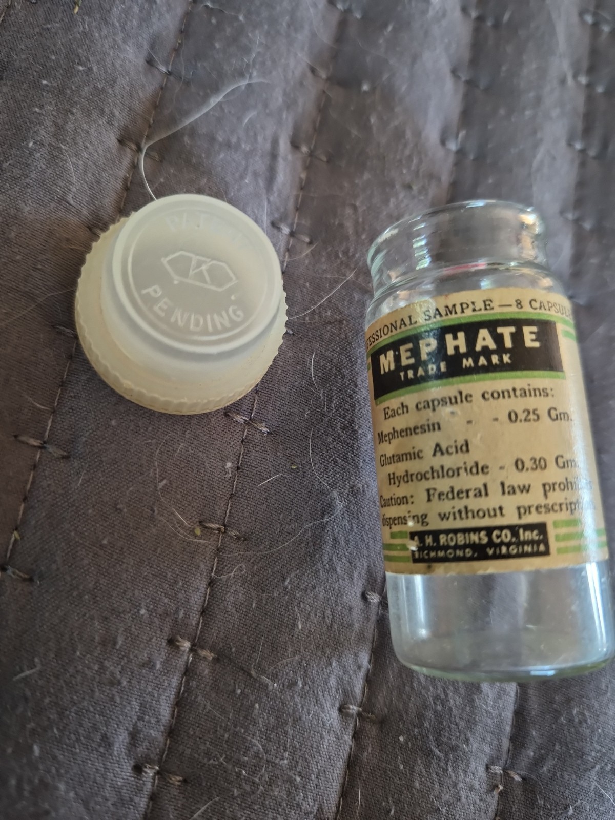 AH Robins Ambar EMPTY Medicine Bottle Mephate Prof. Sample Vintage