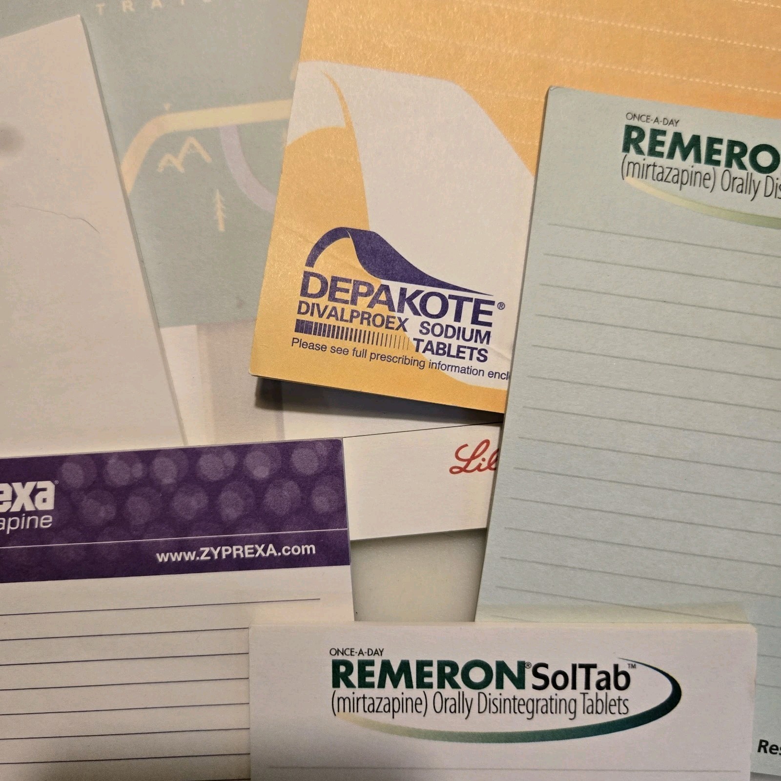 Drug Rep Pharma Lot of 6 Note Pads Prozac Zyprexa Remeron Risperadal Depakote