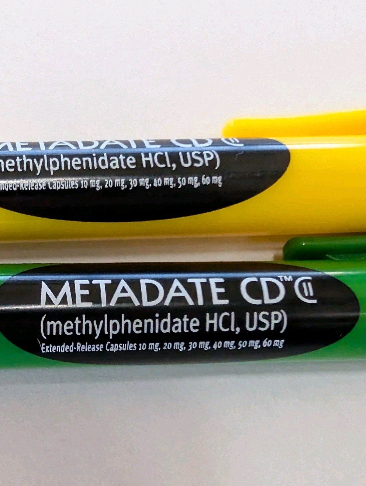 RARE Metadate CD CII Pharmaceutical Drug Rep Pen ADHD Green Yellow Crayon Click