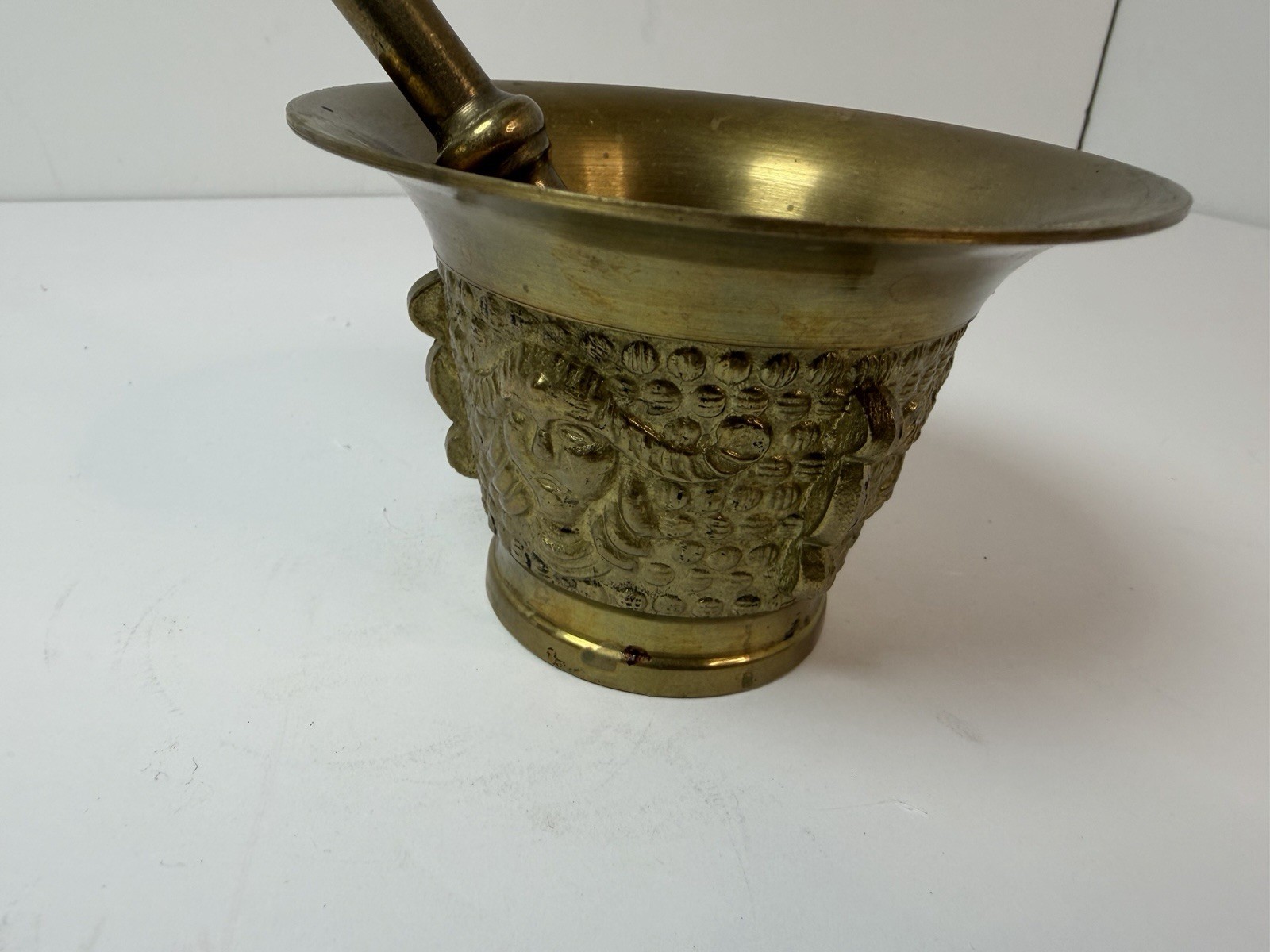 Solid Brass Design Face Mortar & Pestle Pharmacy Apothecary Vintage 3” Tall