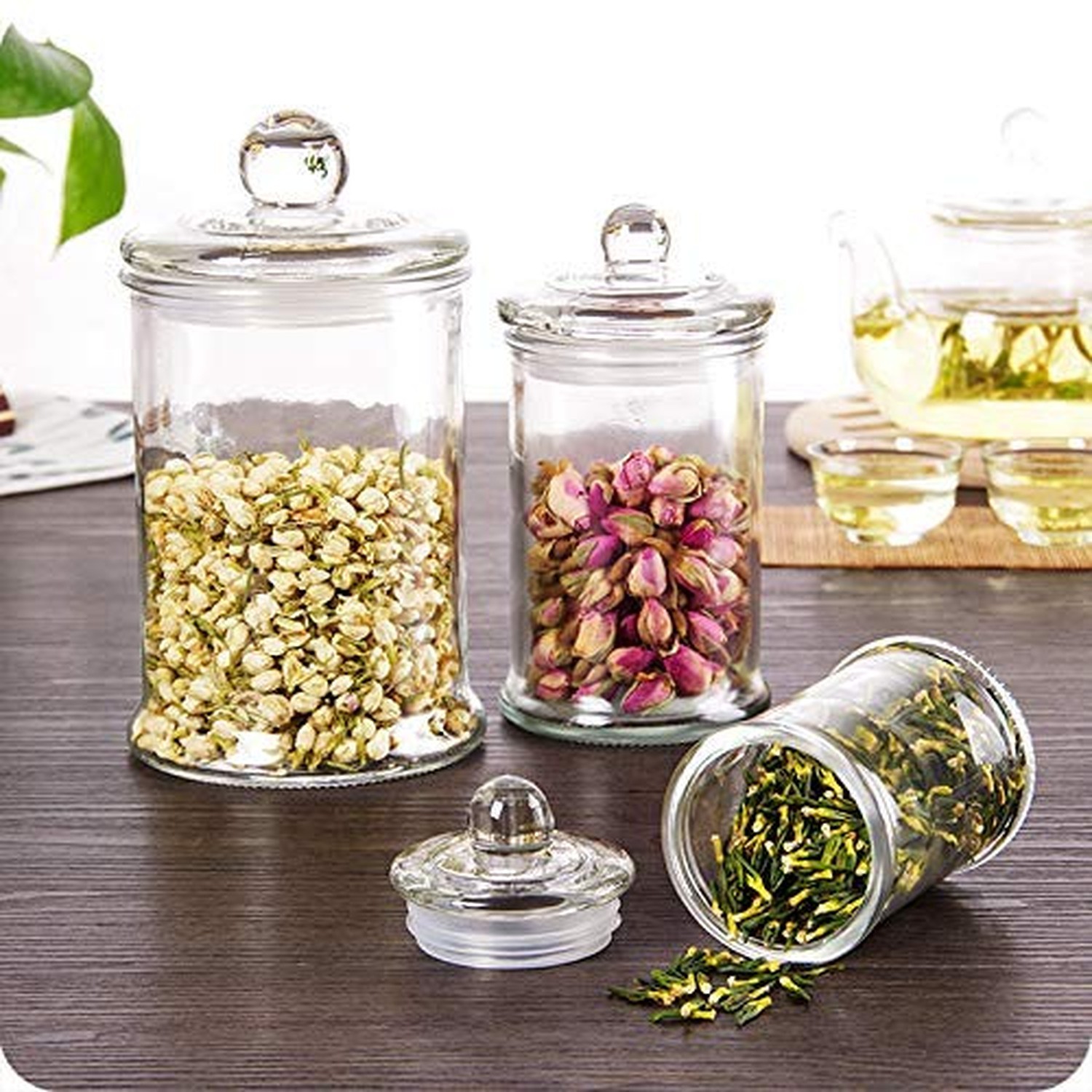 Set of 3 Glass Apothecary Jars with Lids, Bathroom Canisters Storage Containe…