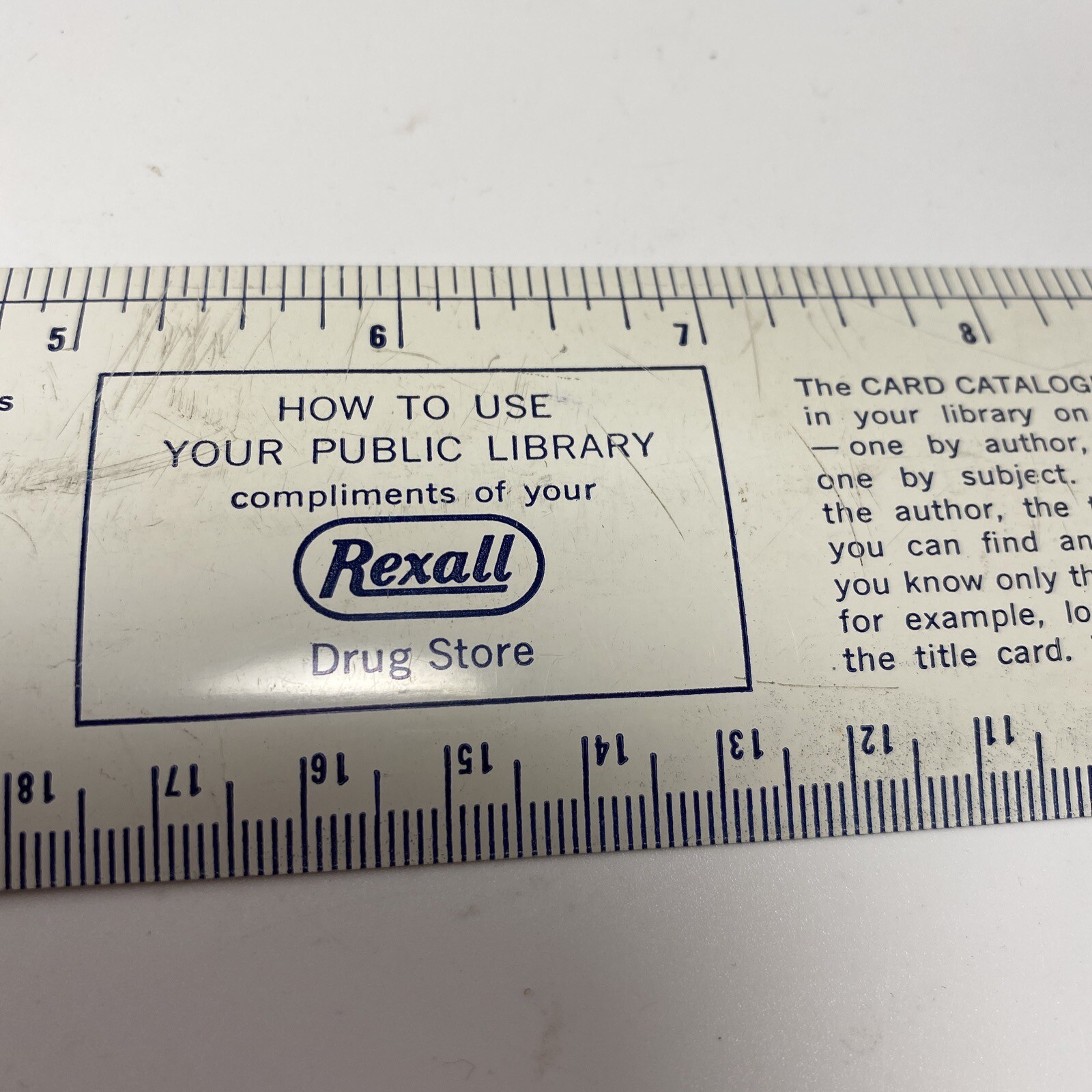 REXALL Vintage Metal 12″ Ruler- Dewey Decimal System – Pharmacy Advertising BB13