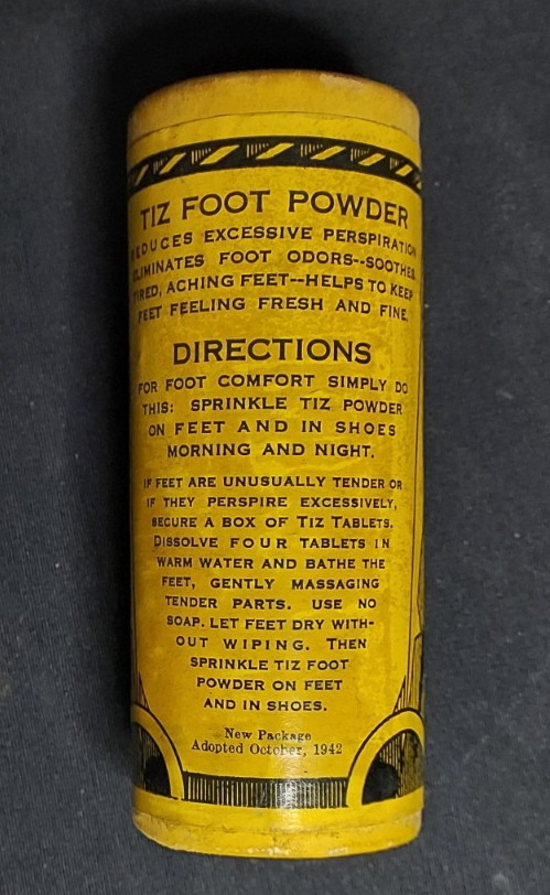 1942 Advertising Medicine Container TIZ Foot Powder Wyeth Chemical Jersey City