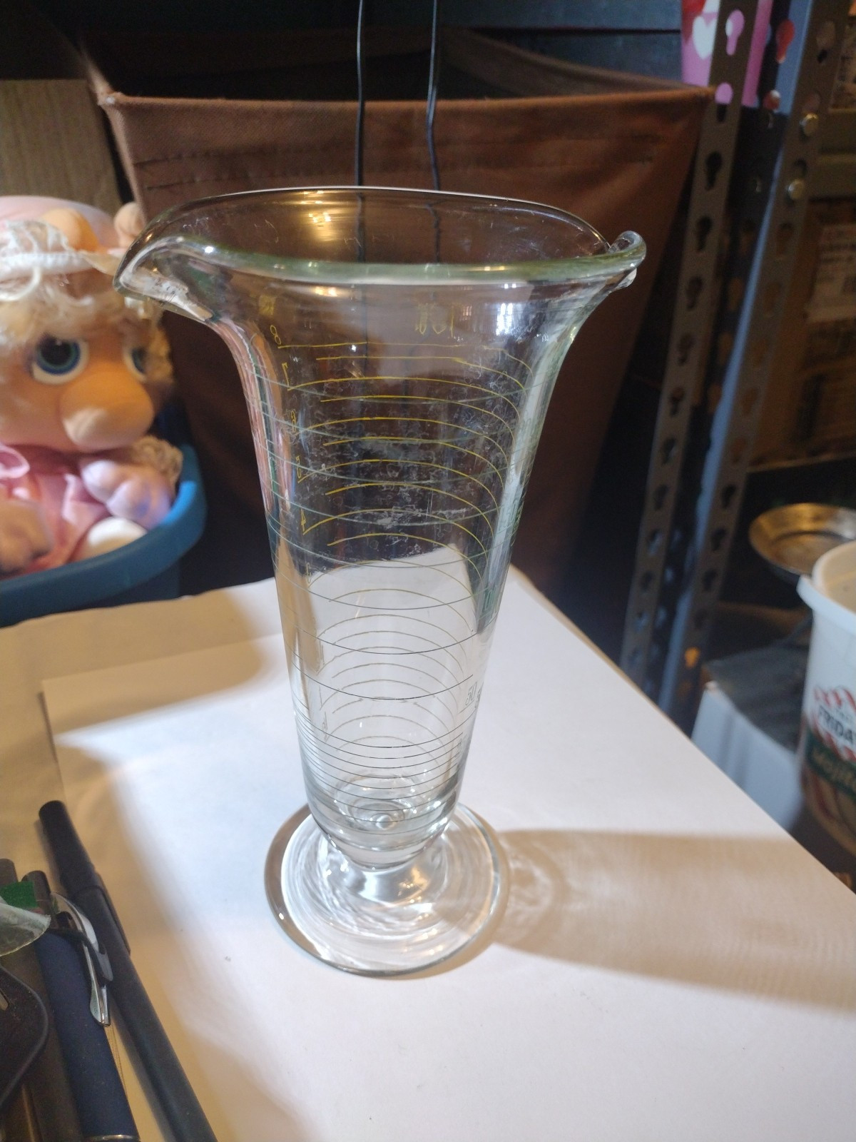 Antique John M Maris Tapered Apothecary Chemist Beaker Etched Glass Footed