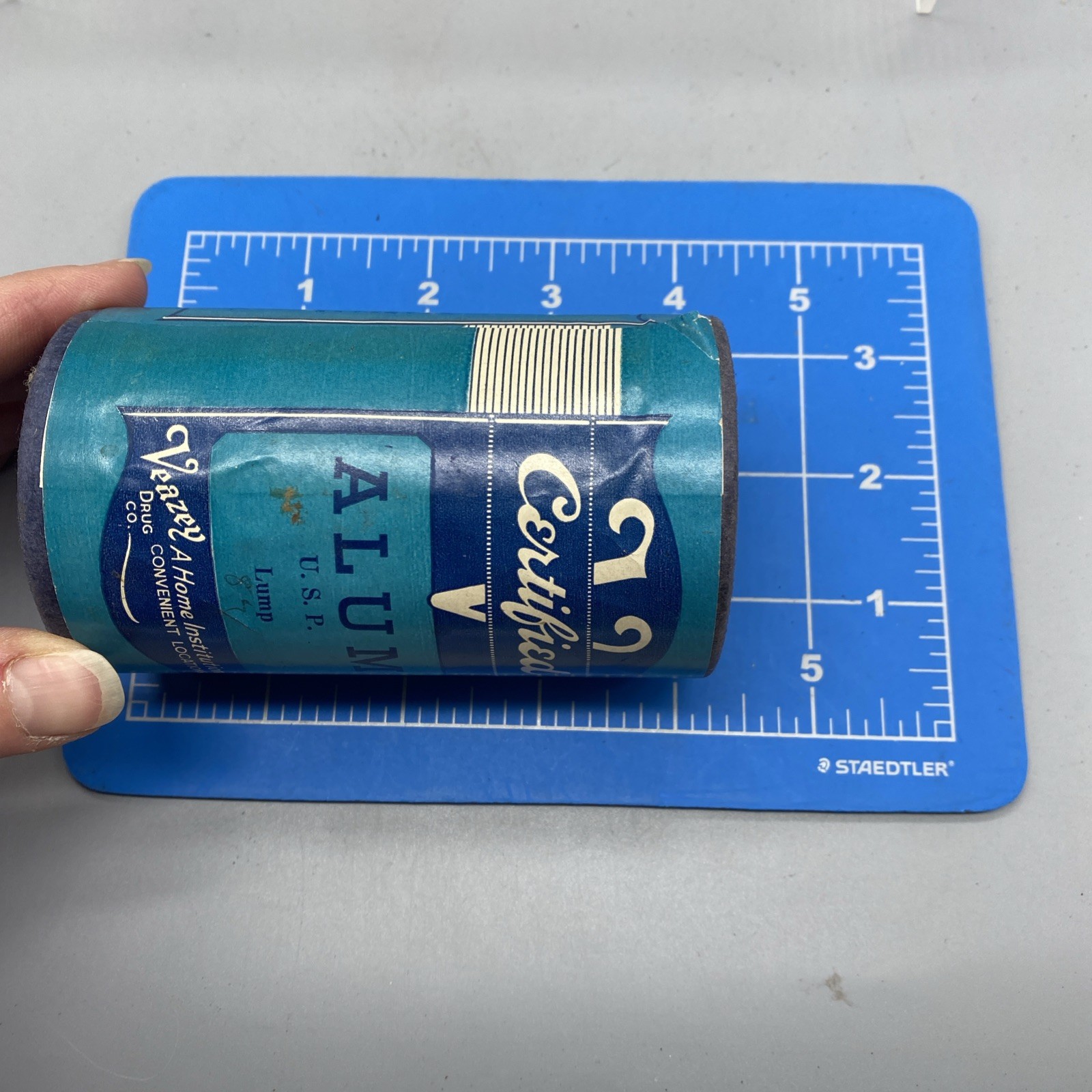 VTG ALUM USP LUMP Veazey Drug Co. Container Sealed w/ Contents Oklahoma City