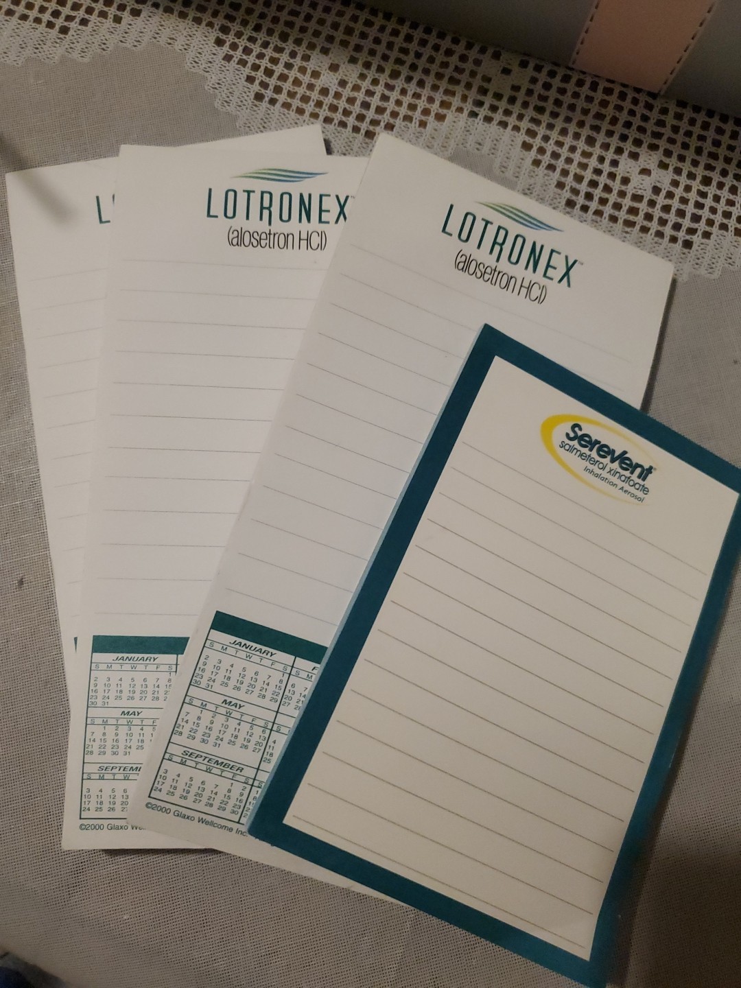 VTG Lotronex & Serevent Stik-Withit Pad Lot 2000 Calendar Medical Drug Rep