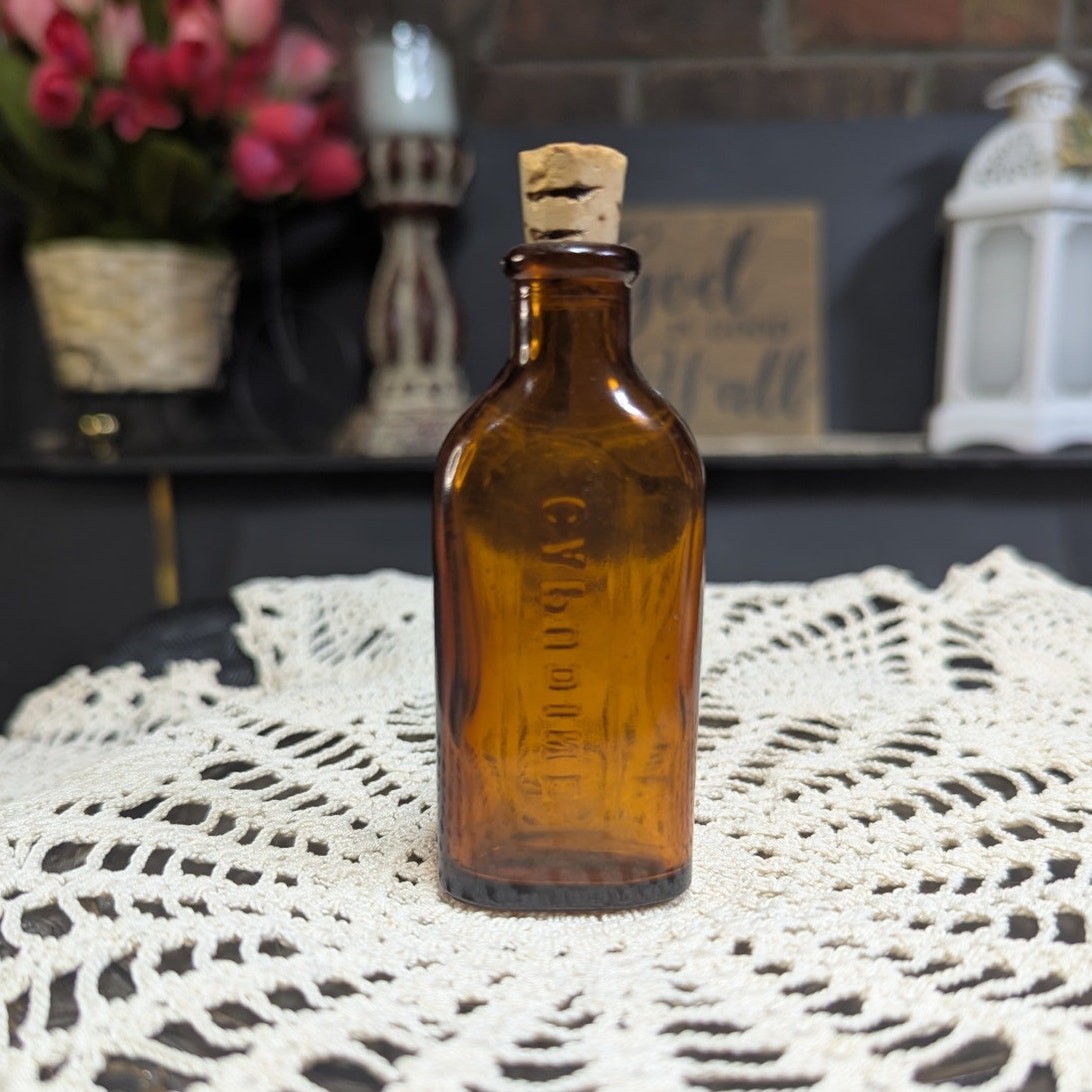 Empty Vintage Cork Top Capudine Amber Glass Apothecary Bottle, Pre-Owned