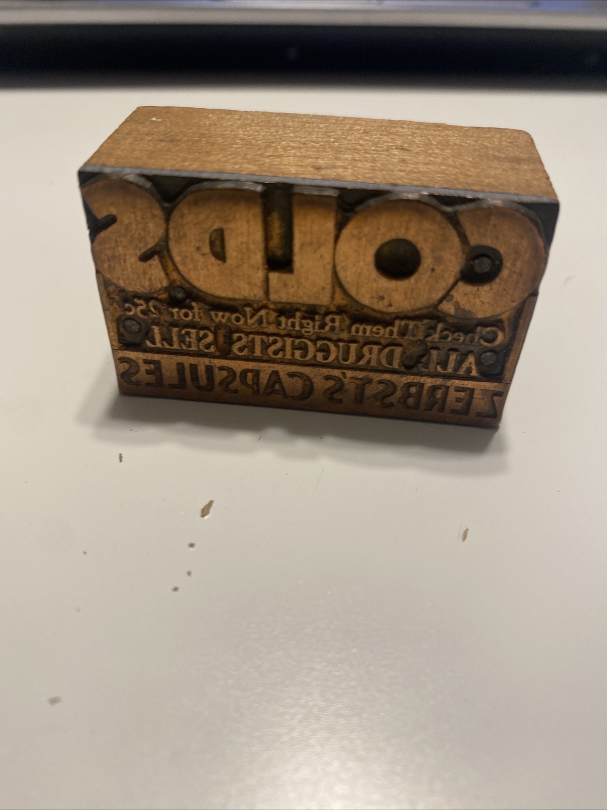 Vintage Zerbst’s Capsules Medicine Advertising Druggist’s Unused Ink Press-EUC