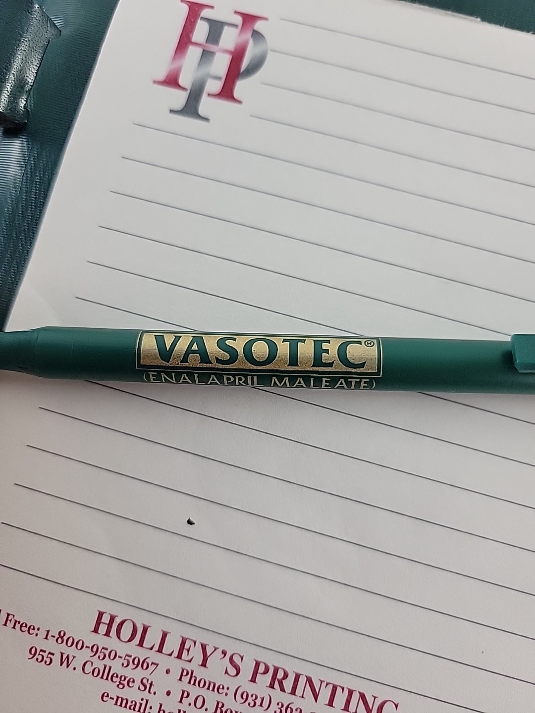 VTG Pharmaceutical Vasotec (Enalapril Maleate) Advertise Notebook Green With Pen
