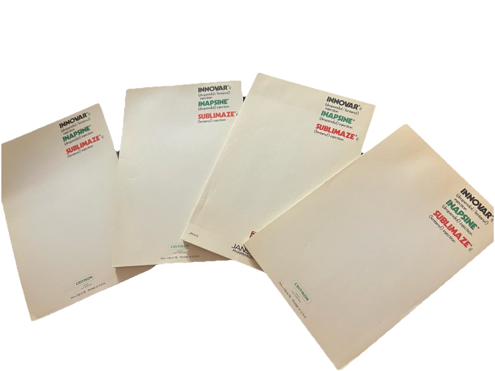 Fentanyl Drug Rep Notepads Vintage Innovar Sublimaze Inapsine Lot Of 4