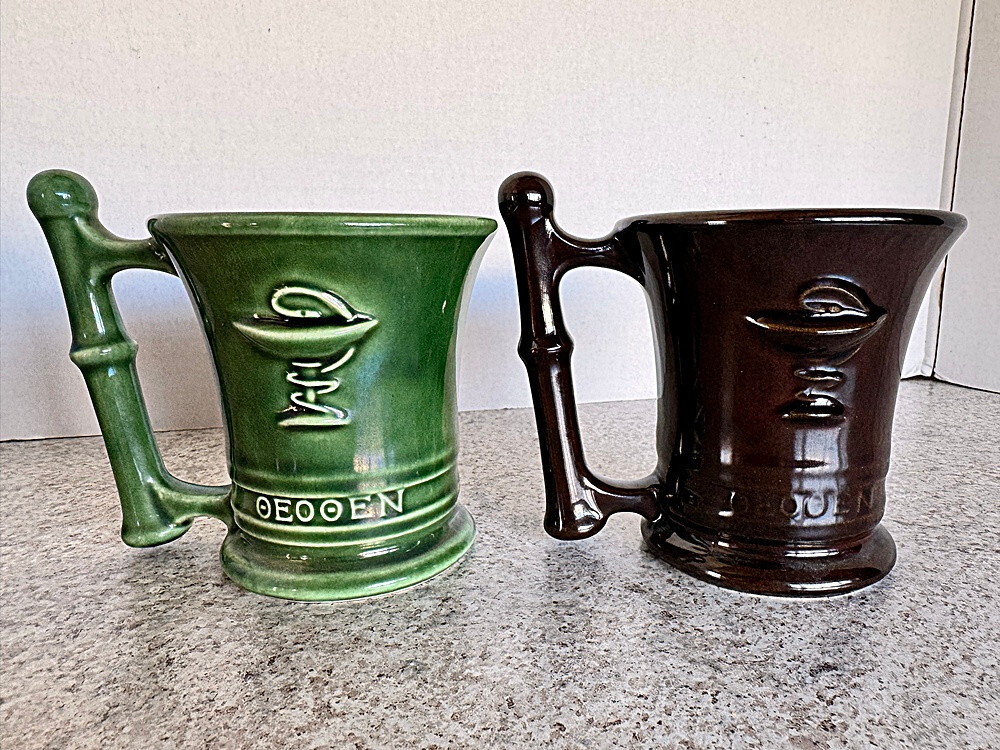 VTG – Pair Apothecary Ceramic Mortar & Pestle Mugs – AESCULPIUS & HYGEIA – McCoy