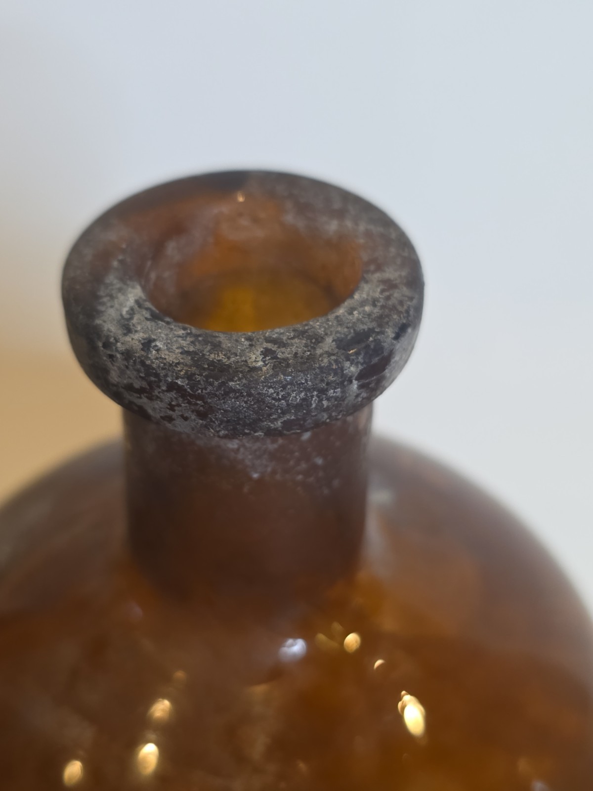 VINTAGE HANDMADE Large Apothecary Glass Bottle Amber Brown 12″