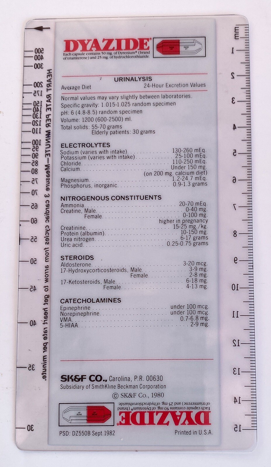 Dyazide Ruler Drug Rep Swag SK&F SmithKline Pharmaceuticals Vtg 1980 Pharma Ad