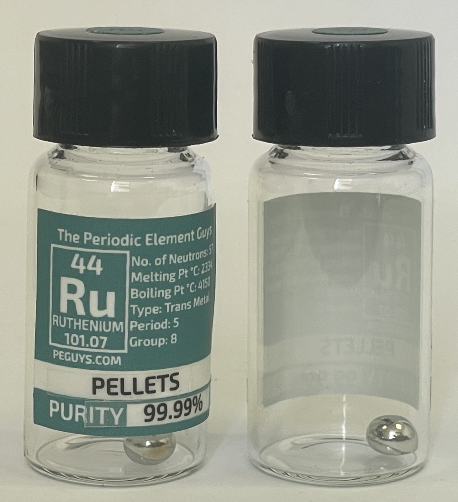 Ruthenium Metal Pellet / Bead 99.99% 1 Gram in Labeled Periodic Element Bottle