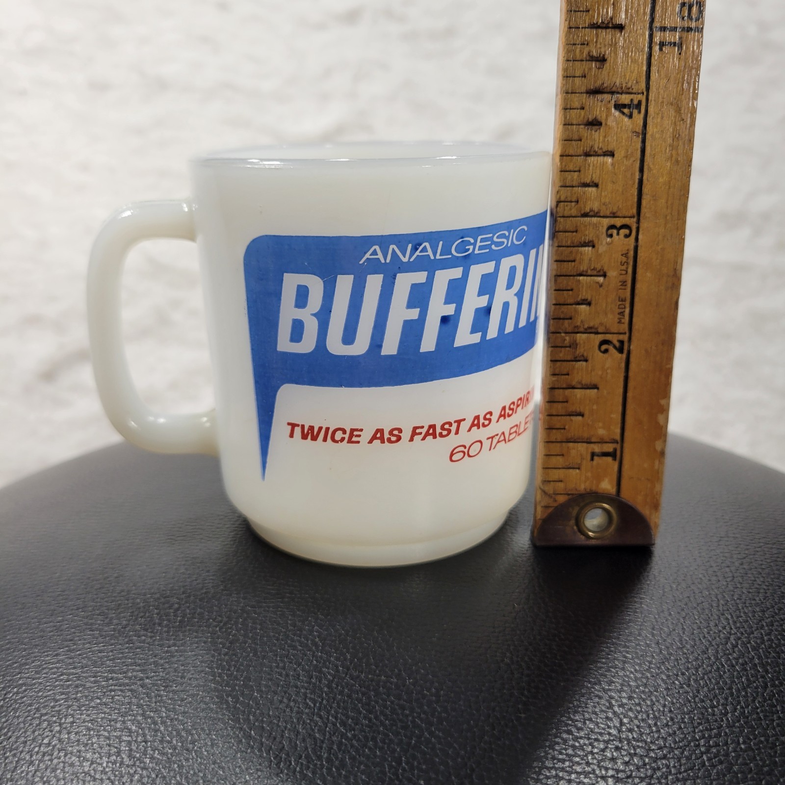 VTG Bufferin Pharmaceutical Advertising Mug Milk Glass White Retro Analgesic Cup