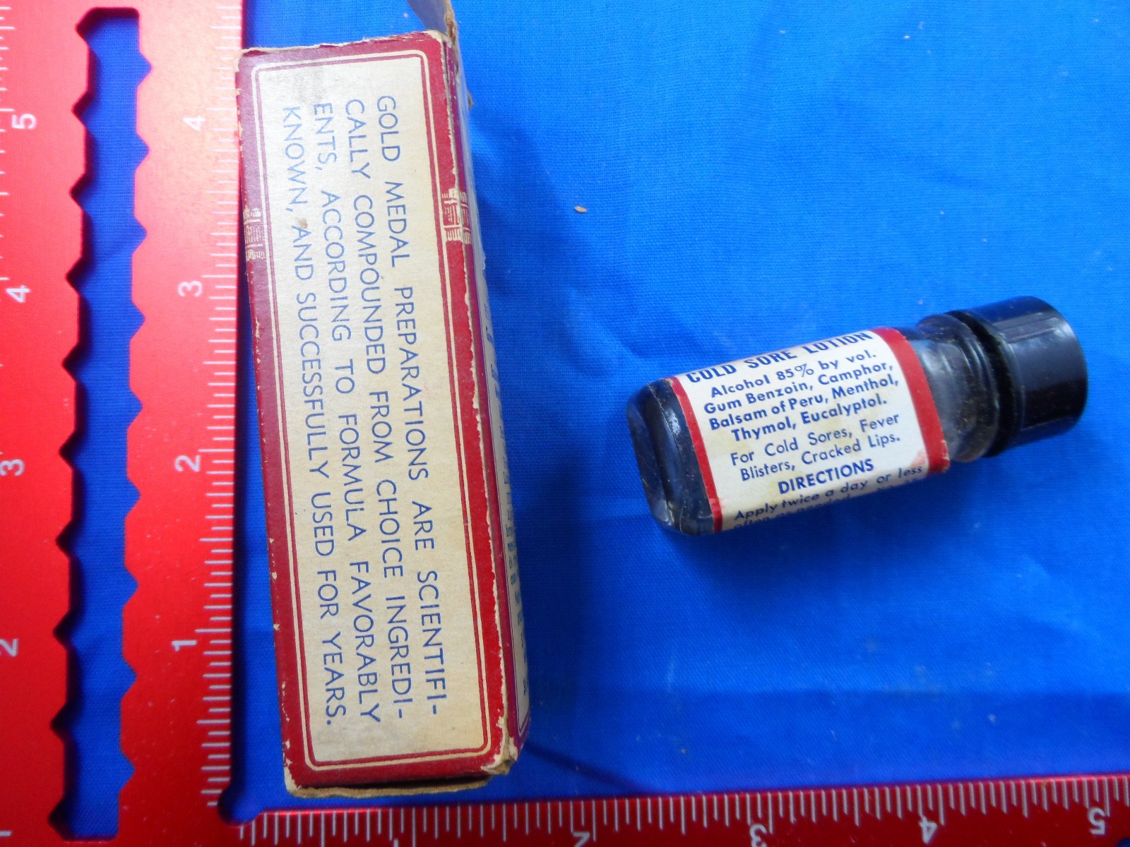 Vintage Medicine Bottle in Box Gold Medal Herpes Cold Sore Lotion 2-1/4″