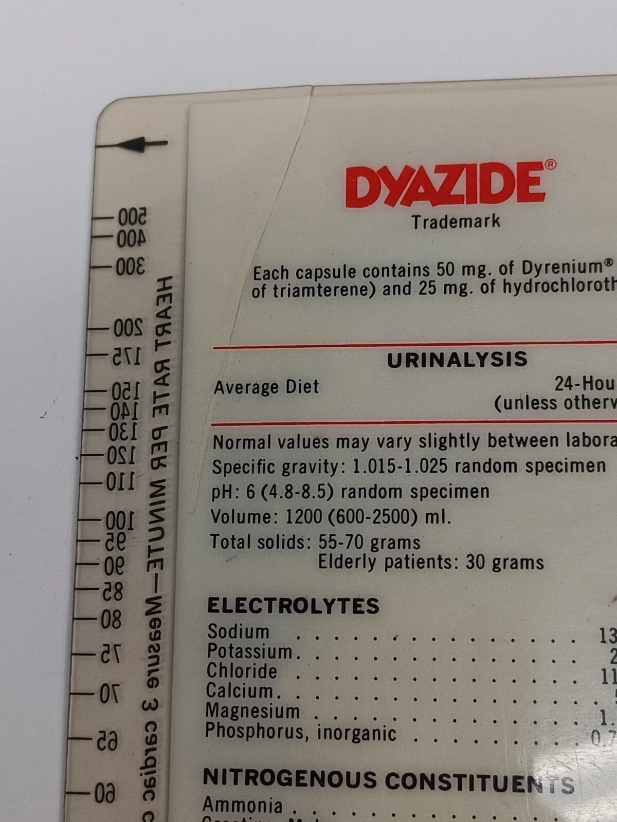 SmithKline 1973 DYRENIUM Normal Lab Values Drug Rep Advertising Ruler