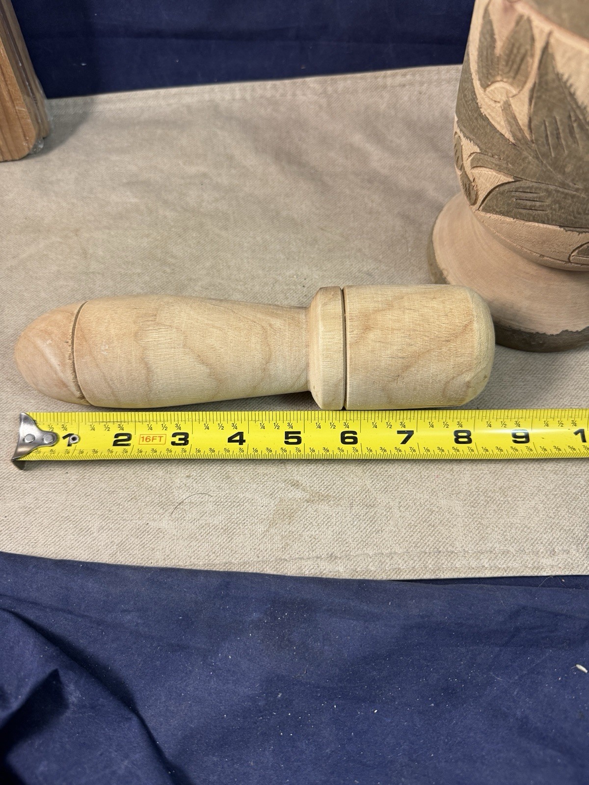 Hand Carved/Painted Wood Mortar And Pestle Apothecary Grinder 6.5″ and 8” Tall