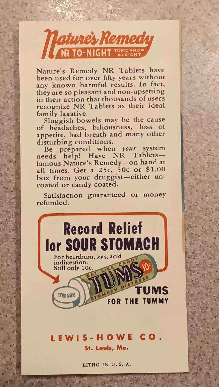 Vintage TUMS Natures Remedy SEALED Seed Packet Mailer Willcox Drug Kirksville MO