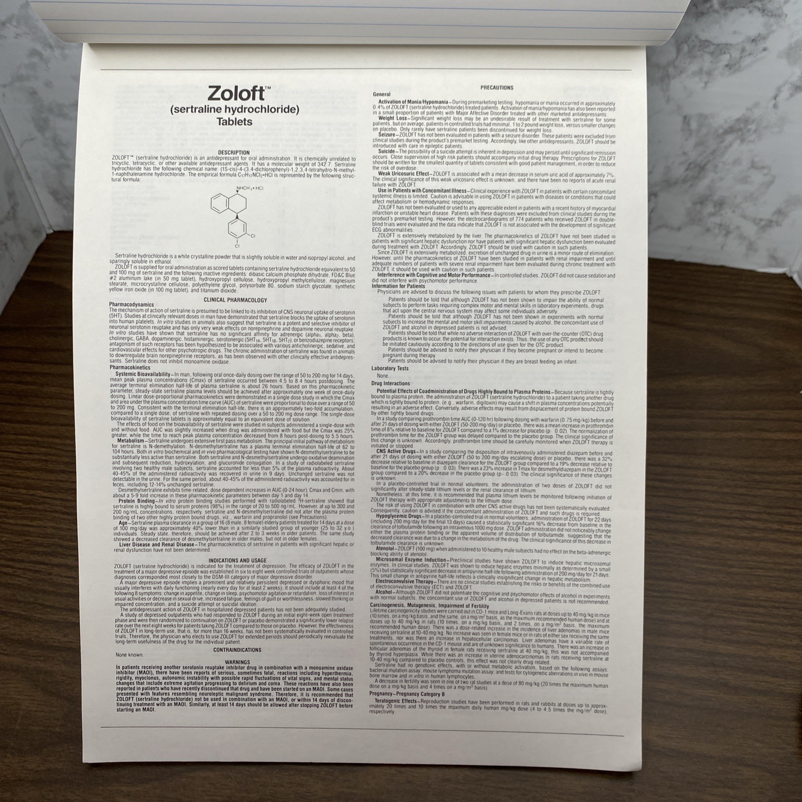 VTG 1992 Zoloft Drug Rep Collectible Doctor Notepad 8.5 x 12.5” Pharmaceutical