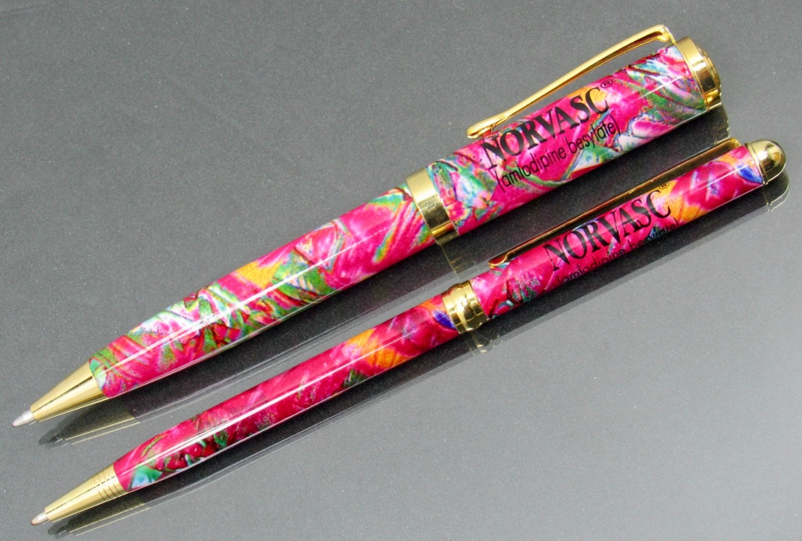 Unique Colorful Norvasc Metal PENS Drug Rep Pharmaceutical Advertising Lot of 2