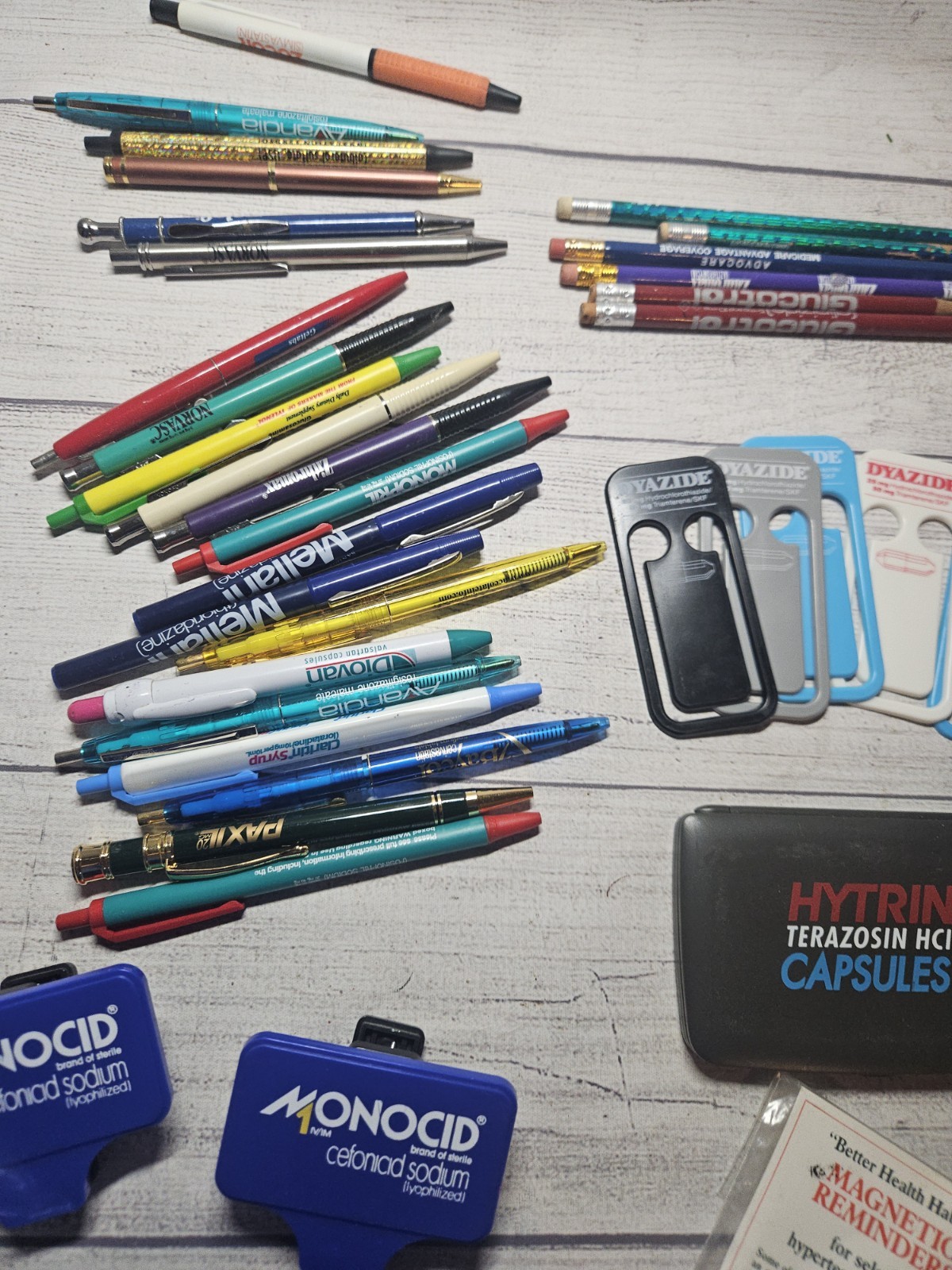 Vintage Pharmaceutical Medical Rep Lot – Pens, Clips, Calculator, Pencils, Paper