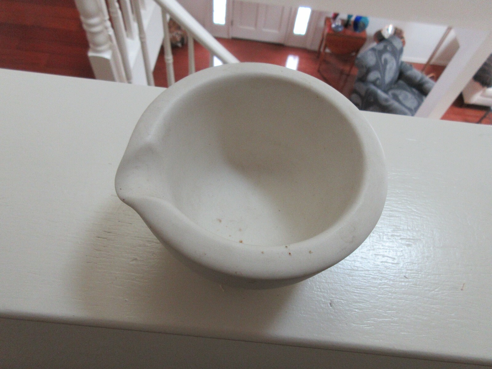 Rx, Pharmacy ,Mortar, ANTIQUE ,STONE/PORCELAIN , 13/4 Lbs , 5″ Diameter ,3″ Ht.