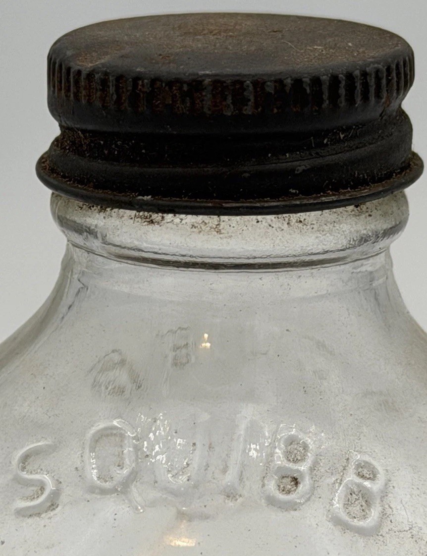 Vtg. Clear Glass SQUIBB 8 Side Medicine Pharmacy DESIGN Bottle USA