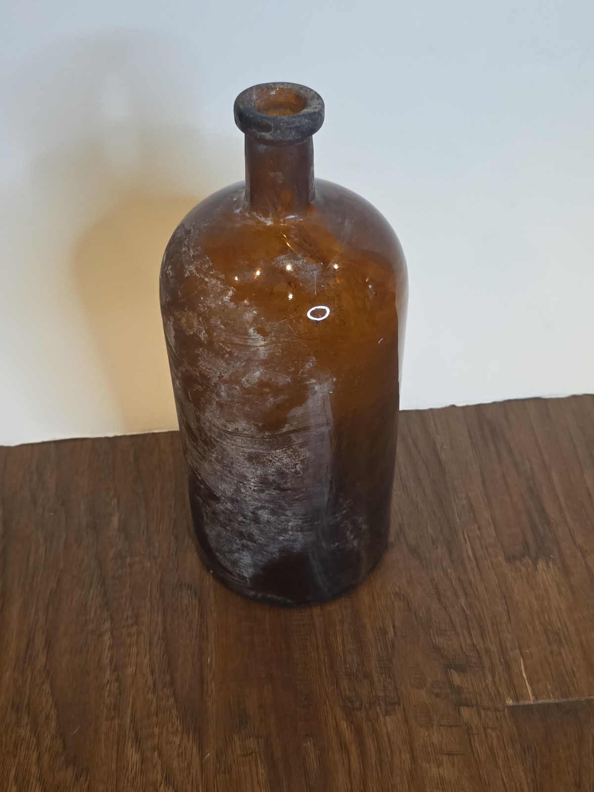 VINTAGE HANDMADE Large Apothecary Glass Bottle Amber Brown 12″