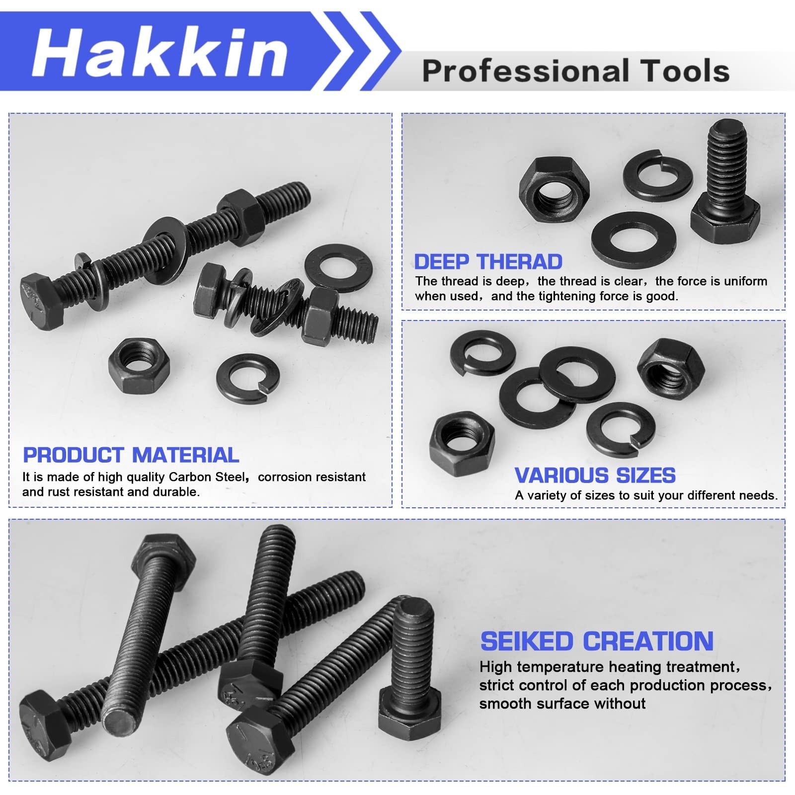 Hakkin 120PCS 5/16-18 Hex Bolts and Nuts Kit, Length 3/4″,1”,1-1/2″,2″,2-1