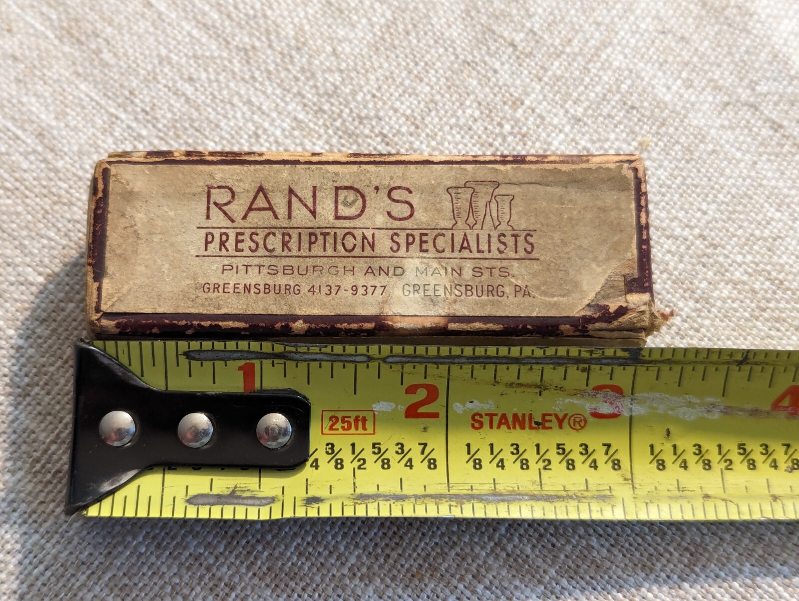 Vintage RAND’S PRESCRIPTION SPECIALISTS Pill Box Hinged Cardboard Greensburg, PA