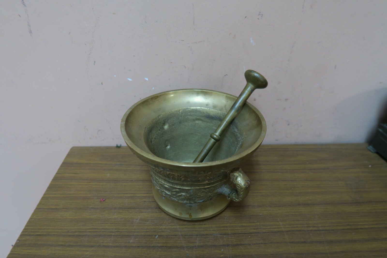 Vintage Heavy 7″ Bronze Mortar & Pestle Reproduction of Heinrick ter Herst 1607