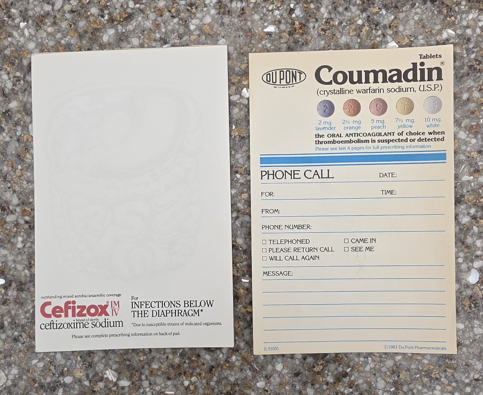 Vintage Medical Advertising Lot 1983 DuPont Coumadin Pad 1987 Cefizox Note Paper