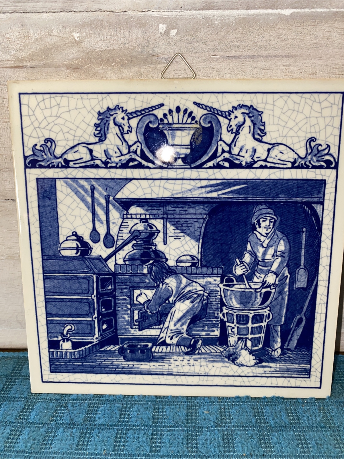 Vintage Delft Schoonhoven 1990 Pharmacist’s Laboratory 6″x6″ Blue/white Tile