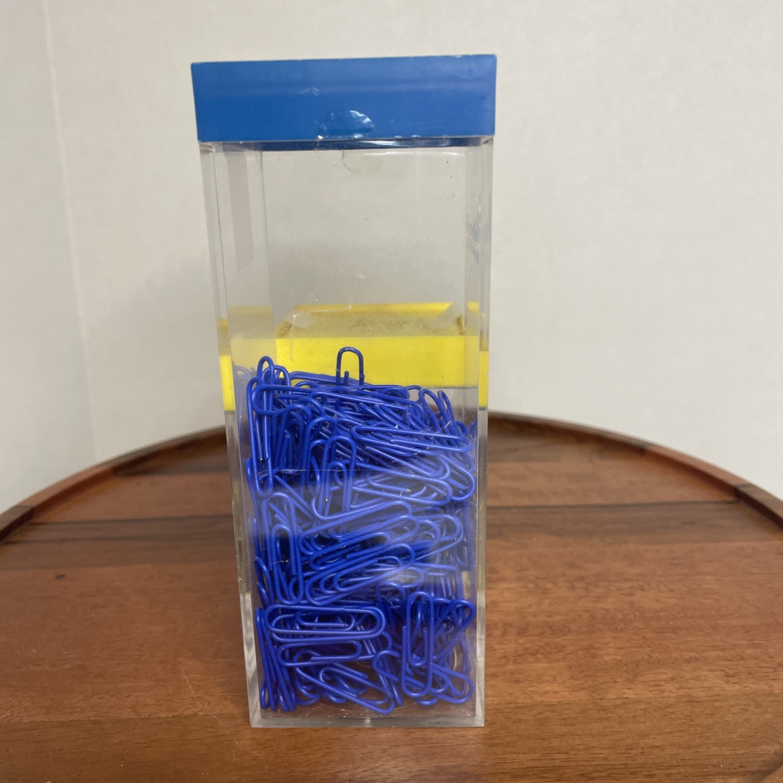 Drug Rep Pharmaceutical Paper Clip Dispenser Container W Clips Yellow Blue Rare