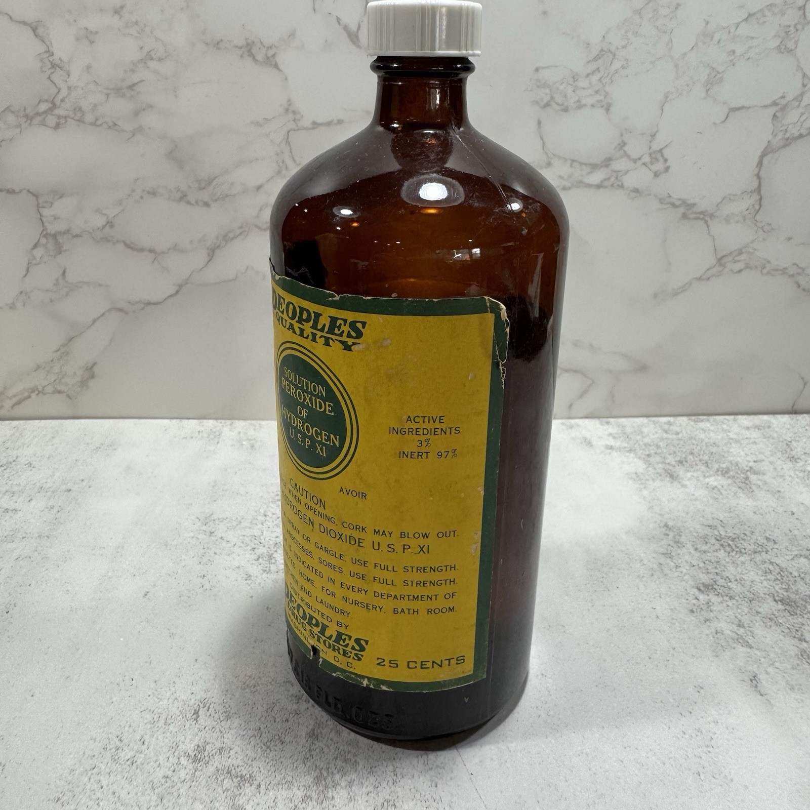 Vtg People’s Drug Store Peroxide of Hydrogen Glass Bottle Washington D.C. 16oz