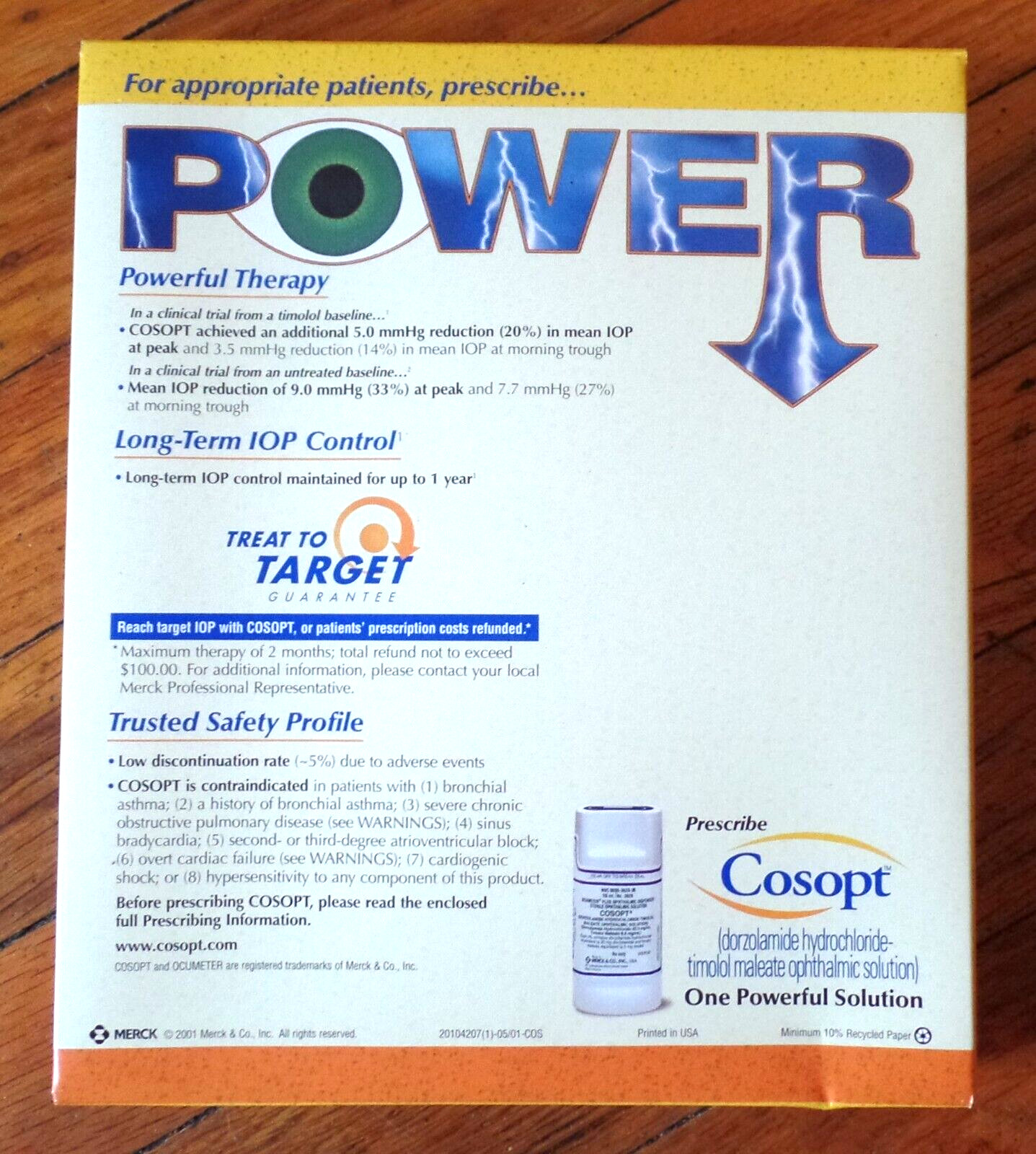 2001 ONE POWERFUL SOLUTION – COSOPT MERCK Pharmaceutical Mail with PDR LIBRARY