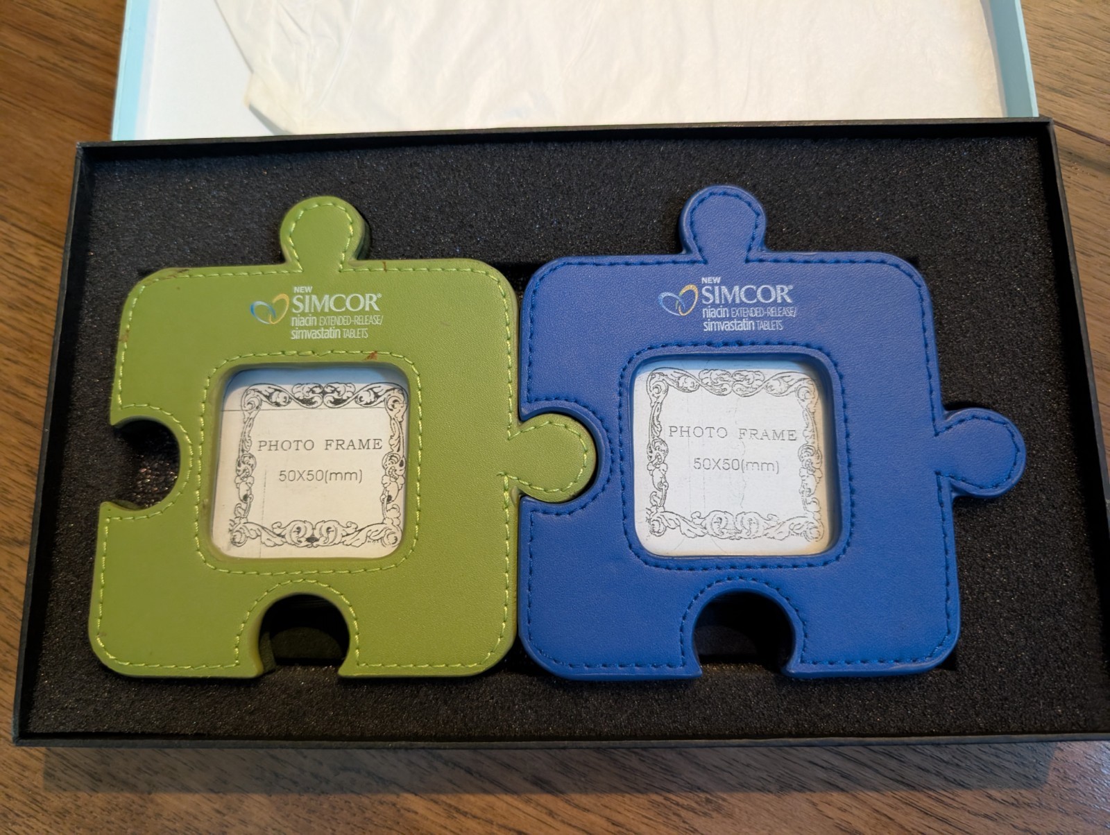 Drug pharmaceutical Rep Picture Frame SIMCOR leather puzzle piece Spector & co.