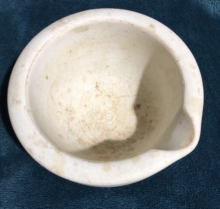 Antique Mortar Bowl & Iron Pestle Pharmacist Thomas Maddock Sons Acid Proof USA