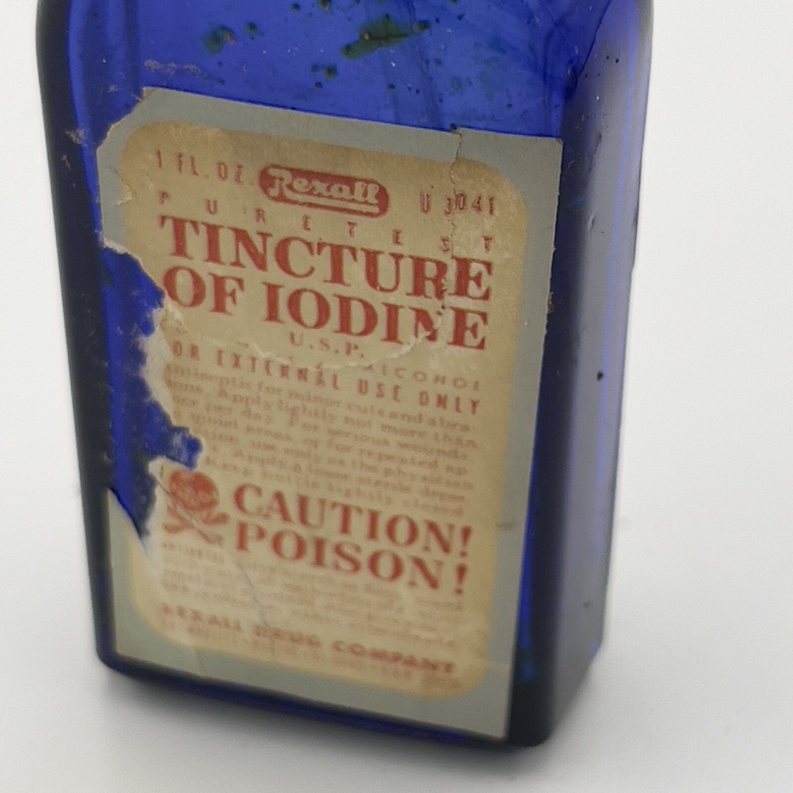 RARE Cobalt Blue Rexall Tincture of Iodine Antique Poison Bottle bottle EMPTY